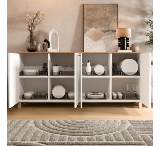 Μπουφές ArteLibre BALDER Λευκό/Φυσικό Μοριοσανίδα 180x42.1x80cm
