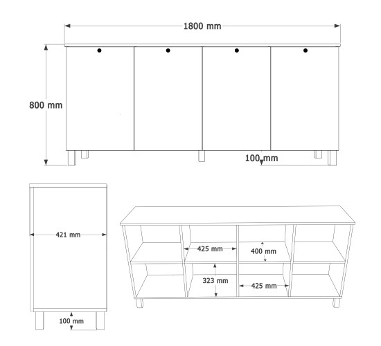 Μπουφές ArteLibre BALDER Λευκό/Φυσικό Μοριοσανίδα 180x42.1x80cm