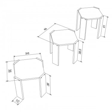 Ζιγκόν ArteLibre HANSEL Δρυς/Λευκό Μοριοσανίδα/Μελαμίνη 44.5x44.5cm Υ41/38.5/36cm Σετ 3Τμχ