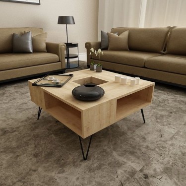 Τραπεζάκι Σαλονιού ArteLibre DONOUSA Δρυς/Μαύρο 80x80x38.6cm