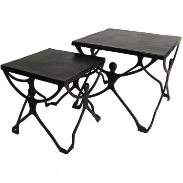 Τραπεζάκι ArteLibre Άνθρωποι Μαύρο Αλουμίνιο 58x58x49cm Σετ 2Τμχ