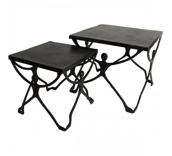 Τραπεζάκι ArteLibre Άνθρωποι Μαύρο Αλουμίνιο 58x58x49cm Σετ 2Τμχ