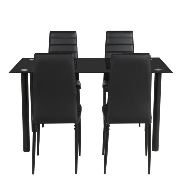 Σετ Τραπεζαρίας (4 1) ArteLibre TAGETES Μαύρο 120x70x75cm