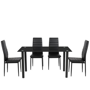 Σετ Τραπεζαρίας (4 1) ArteLibre TAGETES Μαύρο 120x70x75cm