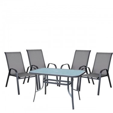 Σετ Τραπεζαρία Κήπου ArteLibre SUN Μέταλλο Γκρι/Μαύρο Με 4 Πολυθρόνες