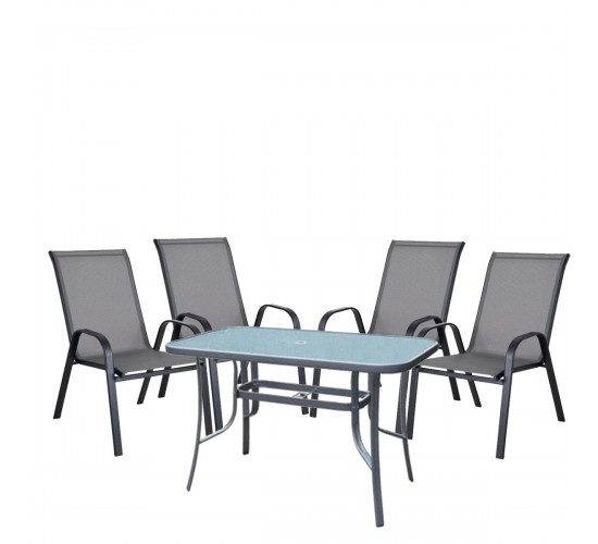 Σετ Τραπεζαρία Κήπου ArteLibre SUN Μέταλλο Γκρι/Μαύρο Με 4 Πολυθρόνες