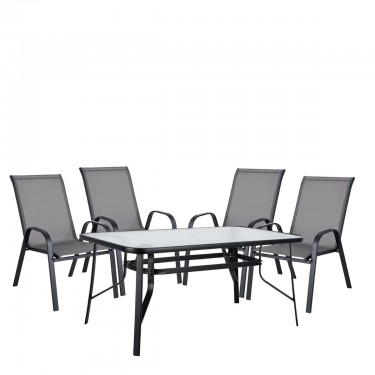 Σετ Τραπεζαρία Κήπου ArteLibre SUN Μέταλλο Μαύρο/Γκρι Με 4 Πολυθρόνες 14990067