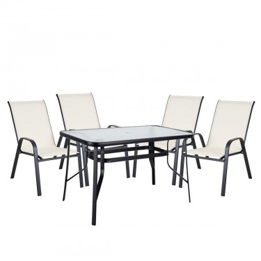 Σετ Τραπεζαρία Κήπου ArteLibre SUN Μέταλλο Κρεμ/Μαύρο Με 4 Πολυθρόνες