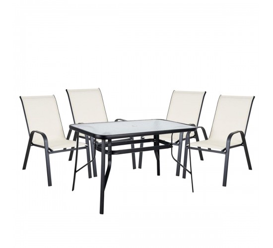 Σετ Τραπεζαρία Κήπου ArteLibre SUN Μέταλλο Κρεμ/Μαύρο Με 4 Πολυθρόνες