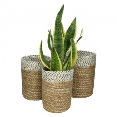 Καλάθι ArteLibre Φύλλο Hogla Φυσικό 20x20x20cm Σετ 3Τμχ