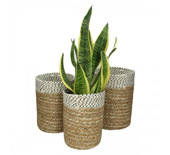 Καλάθι ArteLibre Φύλλο Hogla Φυσικό 20x20x20cm Σετ 3Τμχ