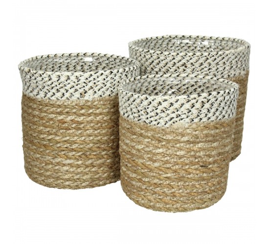 Καλάθι ArteLibre Φύλλο Hogla Φυσικό 20x20x20cm Σετ 3Τμχ