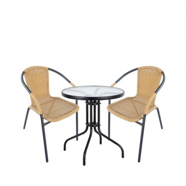 Σετ Τραπεζαρία Κήπου ArteLibre Earth Μέταλλο Μαύρο/Μπεζ Με 2 Πολυθρόνες