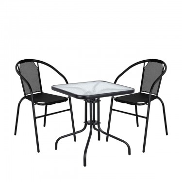 Σετ Τραπεζαρία Κήπου ArteLibre MARS Μέταλλο Μαύρο/Γκρι Με 2 Πολυθρόνες