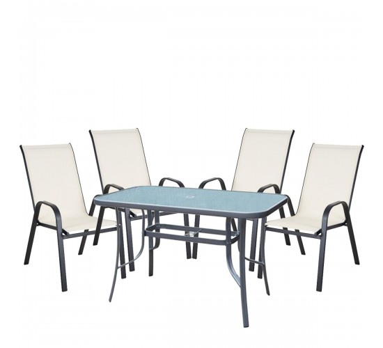 Σετ Τραπεζαρία Κήπου ArteLibre SUN Μέταλλο Γκρι/Κρεμ Με 4 Πολυθρόνες