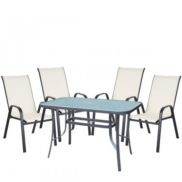 Σετ Τραπεζαρία Κήπου ArteLibre SUN Μέταλλο Γκρι/Κρεμ Με 4 Πολυθρόνες