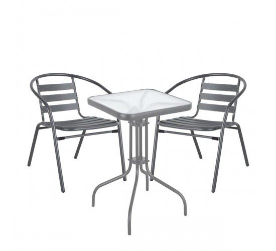 Σετ Τραπεζαρία Κήπου ArteLibre MARS Μέταλλο Γκρι Με 2 Πολυθρόνες