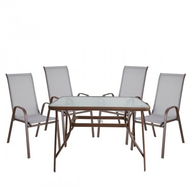 Σετ Τραπεζαρία Κήπου ArteLibre SUN Μέταλλο Γκρι/Καφέ Με 4 Πολυθρόνες