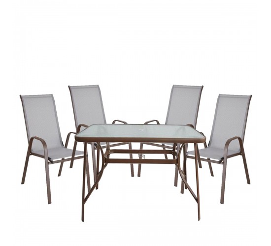 Σετ Τραπεζαρία Κήπου ArteLibre SUN Μέταλλο Γκρι/Καφέ Με 4 Πολυθρόνες
