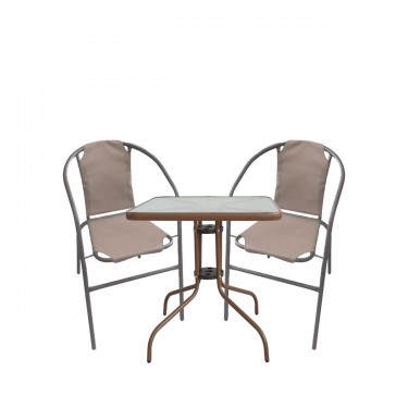 Σετ Τραπεζαρία Κήπου ArteLibre MARS Μέταλλο Καφέ Με 2 Πολυθρόνες