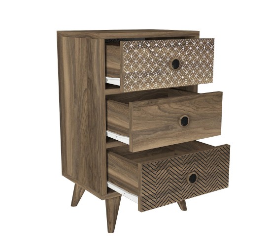 Κομοδίνο ArteLibre KALYMNOS Καρυδί Με Σχέδιο 40x30x65cm