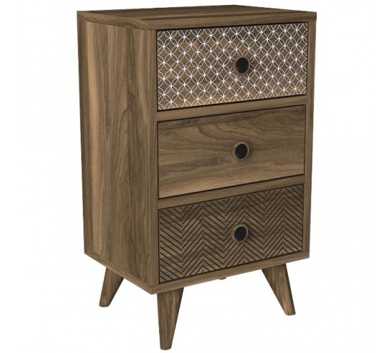 Κομοδίνο ArteLibre KALYMNOS Καρυδί Με Σχέδιο 40x30x65cm