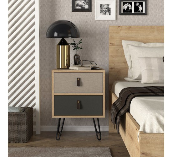 Κομοδίνο ArteLibre TILOS Φυσικό/Ανθρακί/Ανοιχτό Καφέ 45x39x60cm