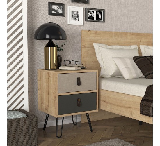 Κομοδίνο ArteLibre TILOS Φυσικό/Ανθρακί/Ανοιχτό Καφέ 45x39x60cm