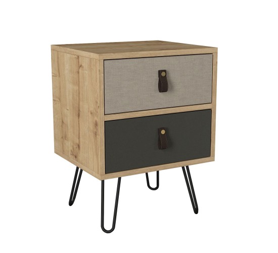 Κομοδίνο ArteLibre TILOS Φυσικό/Ανθρακί/Ανοιχτό Καφέ 45x39x60cm