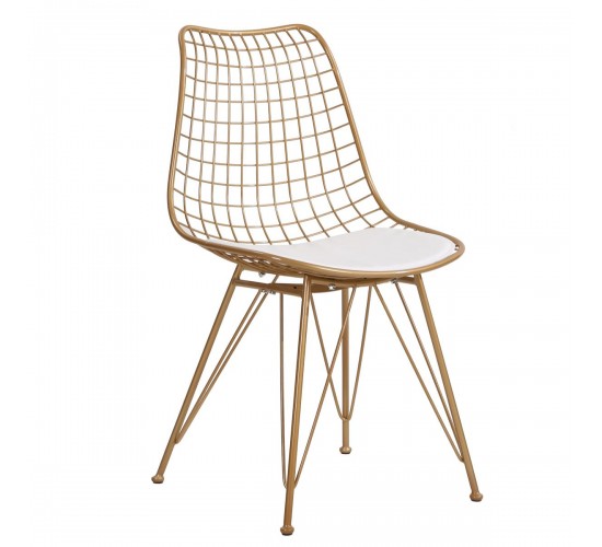 Καρέκλα Μεταλλική ArteLibre FAGUS Με Μαξιλάρι Χρυσό 49x58x83.5cm