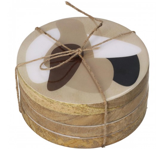 Σουβέρ ArteLibre Μπεζ Ξύλο 10x10x1cm Σετ 4Τμχ