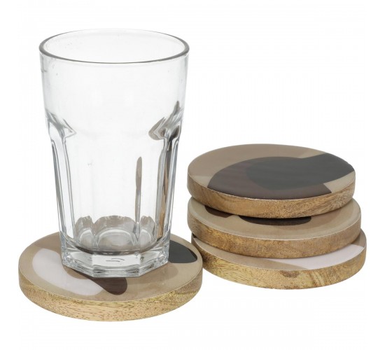 Σουβέρ ArteLibre Μπεζ Ξύλο 10x10x1cm Σετ 4Τμχ