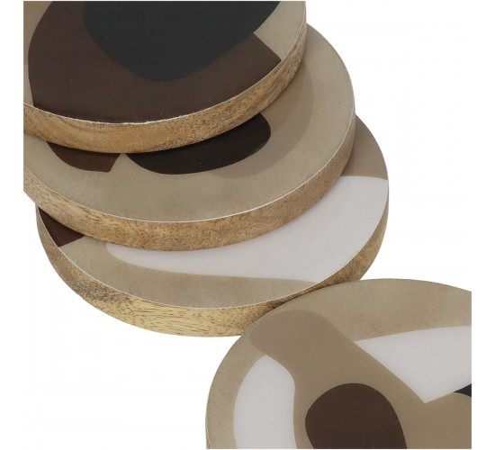 Σουβέρ ArteLibre Μπεζ Ξύλο 10x10x1cm Σετ 4Τμχ