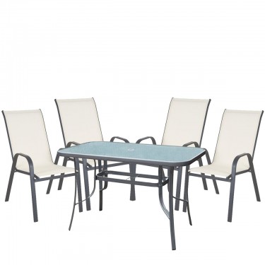 Σετ Τραπεζαρία Κήπου ArteLibre SUN Μέταλλο Γκρι/Κρεμ Με 4 Πολυθρόνες 14990106