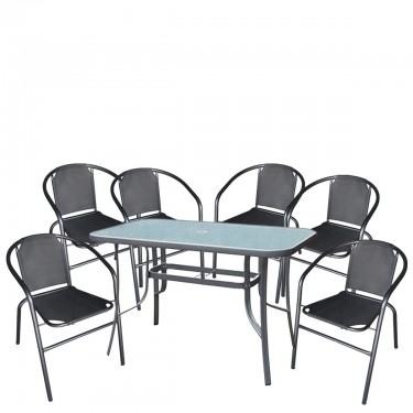 Σετ Τραπεζαρία Κήπου ArteLibre SUN Μέταλλο Γκρι/Μαύρο Με 6 Πολυθρόνες 14990107