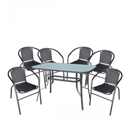 Σετ Τραπεζαρία Κήπου ArteLibre SUN Μέταλλο Γκρι/Μαύρο Με 6 Πολυθρόνες 14990107