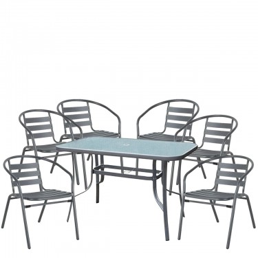 Σετ Τραπεζαρία Κήπου ArteLibre SUN Μέταλλο Γκρι Με 6 Πολυθρόνες 14990108