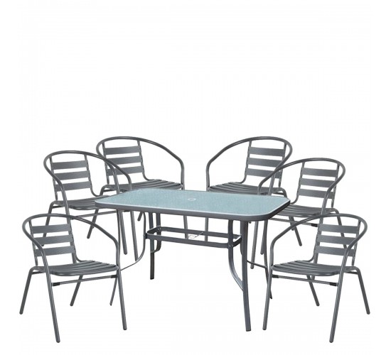 Σετ Τραπεζαρία Κήπου ArteLibre SUN Μέταλλο Γκρι Με 6 Πολυθρόνες 14990108