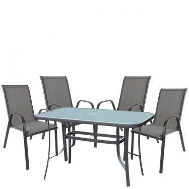Σετ Τραπεζαρία Κήπου ArteLibre SUN Μέταλλο Γκρι Με 4 Πολυθρόνες 14990110