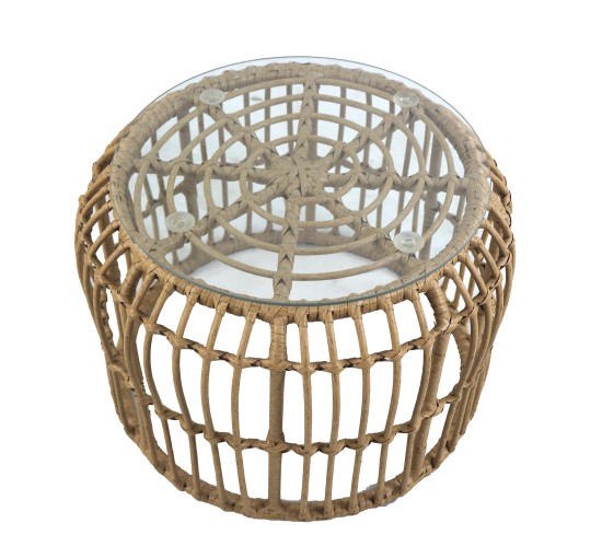 Τραπεζάκι Κήπου ArteLibre ALBIUS Φυσικό Rattan/Μέταλλο/Γυαλί Φ50x35cm
