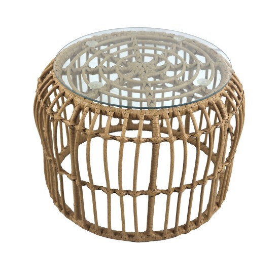 Τραπεζάκι Κήπου ArteLibre ALBIUS Φυσικό Rattan/Μέταλλο/Γυαλί Φ50x35cm