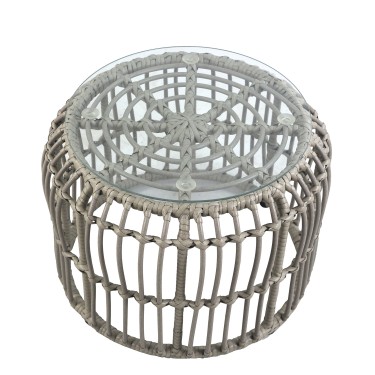 Τραπεζάκι Κήπου ArteLibre ALBIUS Γκρι Rattan/Μέταλλο/Γυαλί Φ50x35cm