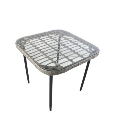 Τραπέζι Κήπου ArteLibre ANTIUS Γκρι/Μαύρο Μέταλλο/Rattan/Γυαλί 80x80x73cm