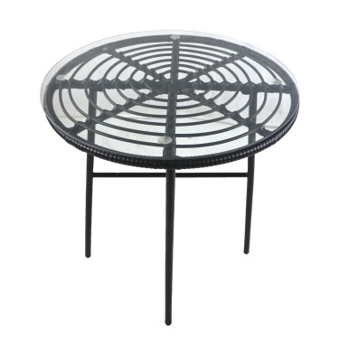 Τραπέζι Κήπου ArteLibre APPIUS Μαύρο Μέταλλο/Rattan/Γυαλί 70x70x74cm