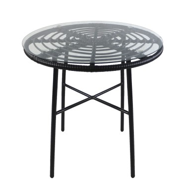 Τραπέζι Κήπου ArteLibre APPIUS Μαύρο Μέταλλο/Rattan/Γυαλί 70x70x74cm
