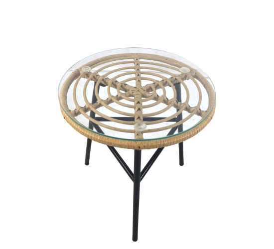 Τραπέζι Κήπου ArteLibre ARELLIUS Φυσικό/Μαύρο Μέταλλο/Rattan/Γυαλί 45x45x46cm