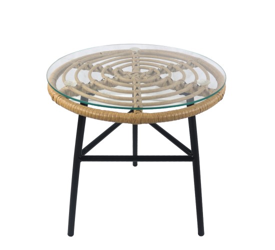 Τραπέζι Κήπου ArteLibre ARELLIUS Φυσικό/Μαύρο Μέταλλο/Rattan/Γυαλί 45x45x46cm
