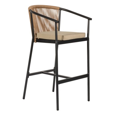 Σκαμπό ArteLibre MANDRAKA Μαύρο/Φυσικό Αλουμίνιο/Rattan 56x63x108cm