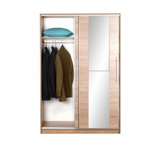 Ντουλάπα ρούχων Slide Megapap συρόμενη με καθρέφτη σε χρώμα sonoma 120x52x182εκ.