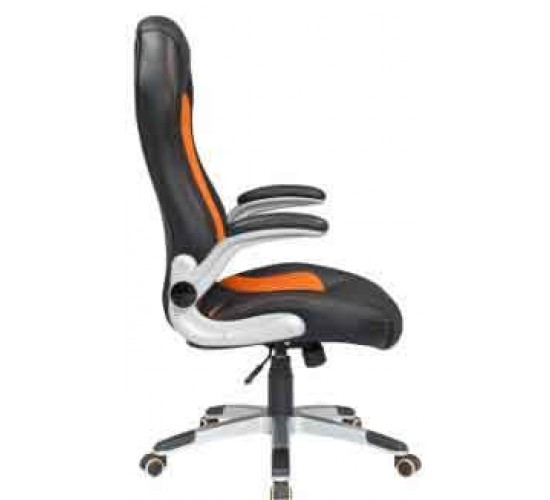 Velco Pro Systems ΚΑΡΕΚΛΑ ΓΡΑΦΕΙΟΥ GAMING ΜΑΥΡΗ-ΠΟΡΤΟΚΑΛΙ- ΔΙΑΣΤΑΣΕΙΣ: 67x68x110/118cm- ΕΠΙΦΑΝΕΙΑ PU PVC
